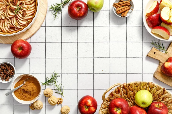 Kulinarischer Hintergrund Danksagung Oder Weihnachtsküche Draufsicht — Stockfoto