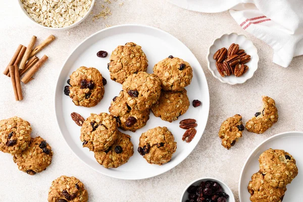 Oatmeal Cranberry Healthy Homemade Cookies Cinnamon Pecan Nuts Breakfast Royalty Free Stock Images