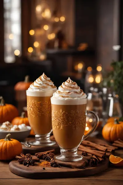 Pumpkin Latte Spice Topped Whipped Cream Cinnamon Glass Mug Generated Stock Photo
