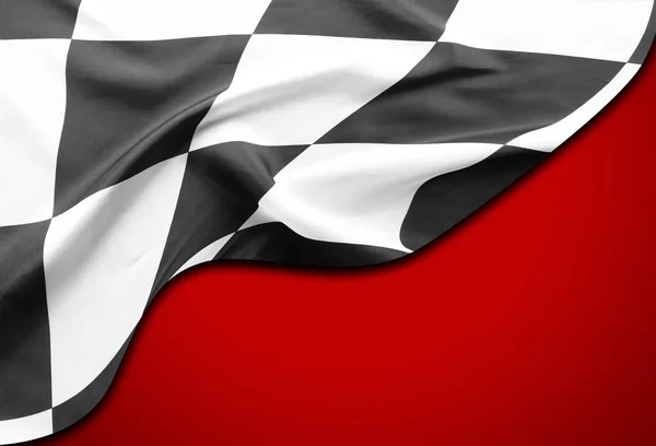Checkered Bandeira Preto Branco Fundo Vermelho — Fotografia de Stock