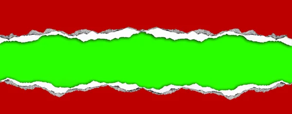 绿色红纸上的洞被撕破了 圣诞节的背景复制空间 — 图库照片