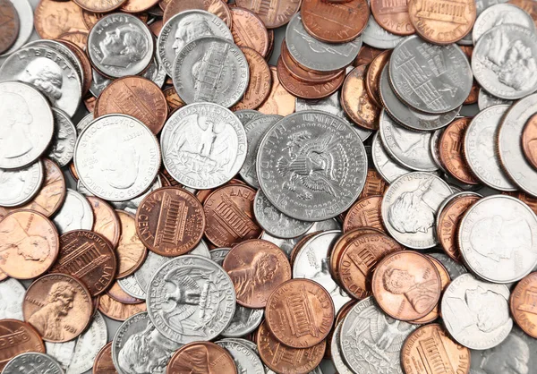 Close Assorted American Coins Stock Photo