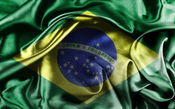 Primer Plano Sedosa Bandera Brasileña — Foto de Stock