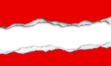 beyaz zemin üzerine kırmızı kağıt yırtık delik