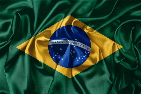 絹のようなブラジルの国旗のクローズ アップ — ストック写真