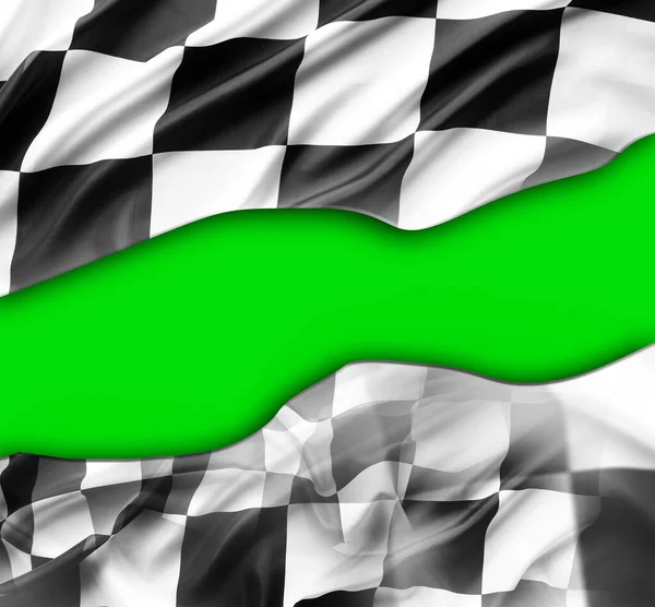 Checkered Czarno Białe Flagi Zielonym Tle — Zdjęcie stockowe