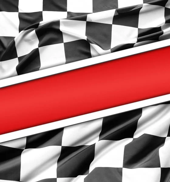 Checkered Czarno Biała Flaga Czerwonym Tle — Zdjęcie stockowe
