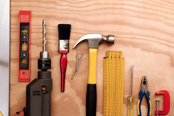 Assorted Work Tools Wood — Stock Photo, Image
