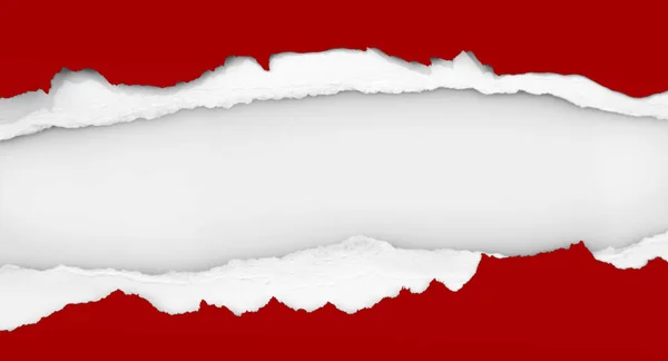 Gat Geript Rode Papier Witte Achtergrond — Stockfoto
