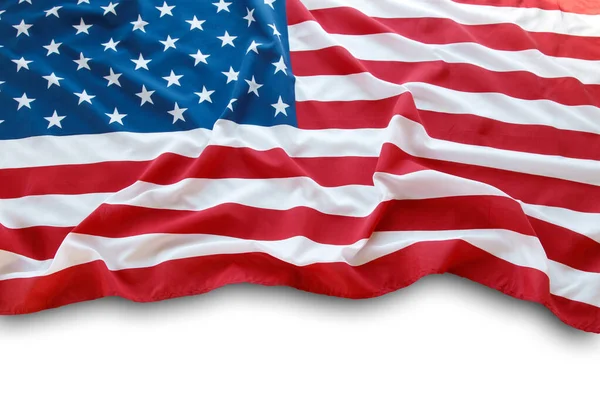Primo Piano Della Bandiera Americana Sfondo Bianco — Foto Stock