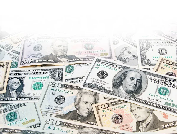 Różne Banknoty Amerykańskie Białym Tle — Zdjęcie stockowe