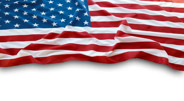 Κλείσιμο Της Αμερικανικής Σημαίας Λευκό Φόντο — Φωτογραφία Αρχείου