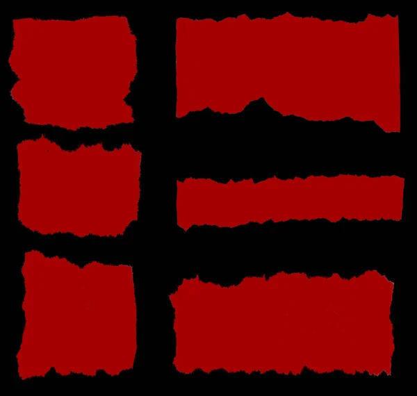 Шесть Кусочков Рваной Красной Бумаги Черном Фоне — стоковое фото