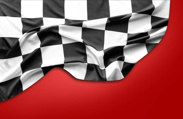 Bandera Cuadros Blanco Negro Sobre Fondo Rojo —  Fotos de Stock