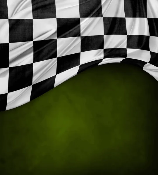 Karierte Schwarz Weiße Flagge Auf Grünem Hintergrund — Stockfoto