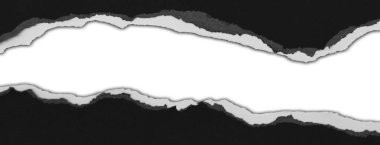 Beyaz arka planda sökük siyah kağıt, kopya için alan