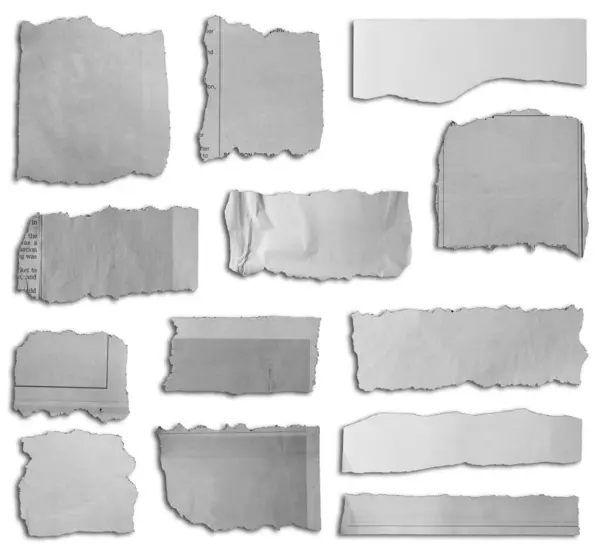 Thirteen Pieces Torn Paper White Background — Stock Photo, Image