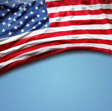 Amerikan bayrağı mavi zemin üzerine. Kopya alanı