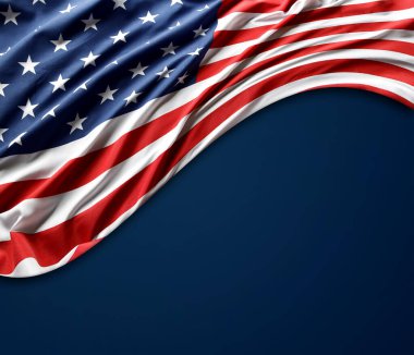 Amerikan bayrağı mavi zemin üzerine. Kopya alanı