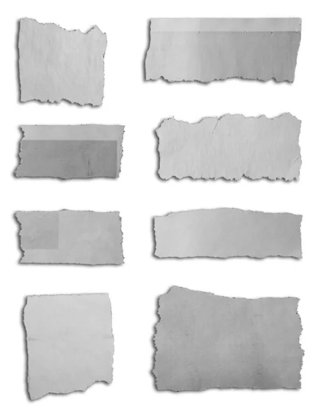 Beyaz Arkaplanda Sekiz Parça Yırtık Kağıt — Stok fotoğraf