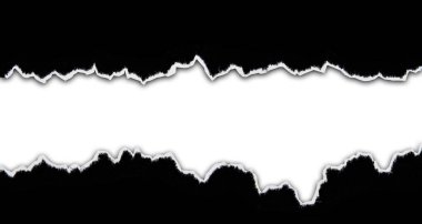 Beyaz arka planda sökük siyah kağıt, kopya için alan