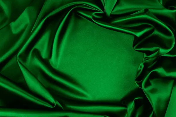 Gros Plan Tissu Soie Satiné Vert Ondulé — Photo