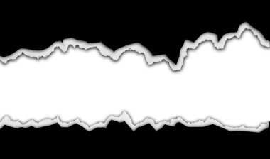 Beyaz arka planda sökük siyah kağıt, kopya için alan