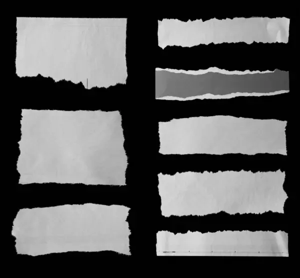 Eight Pieces Torn Newspaper Black Background Stock Image