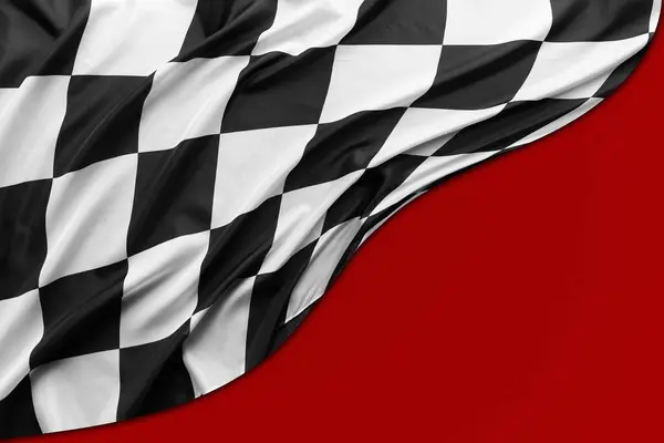 Bandera Cuadros Blanco Negro Sobre Fondo Rojo Imagen De Stock