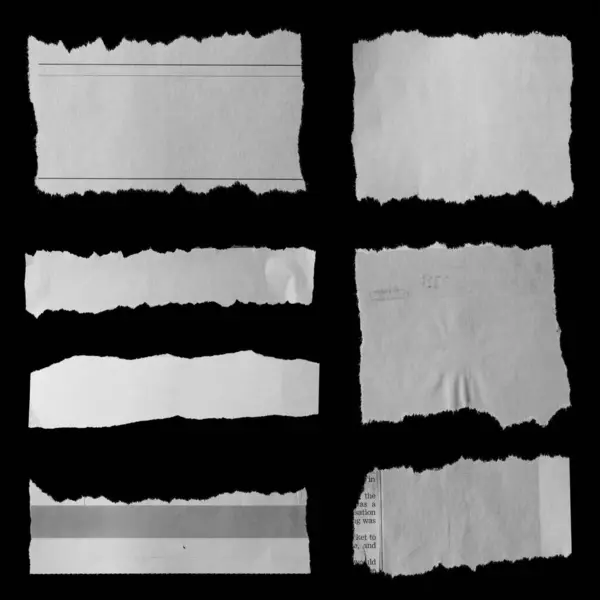 Seven Pieces Torn Newspaper Black Background Royalty Free Stock Images