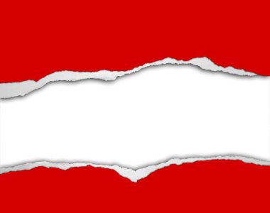 Beyaz arka planda kırmızı kağıtta yırtık var. Boşluğu Kopyala