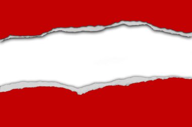 Beyaz arka planda kırmızı kağıtta yırtık var. Boşluğu Kopyala