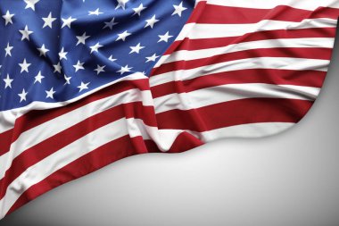 Gri arkaplanda Amerikan bayrağının yakın çekimi