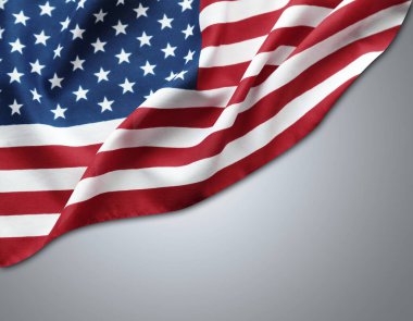 Gri arkaplanda Amerikan bayrağının yakın çekimi
