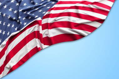 Amerikan bayrağı mavi zemin üzerine. Kopya alanı