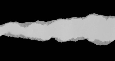 Gri arka planda yırtılmış siyah kağıt. Boşluğu kopyala