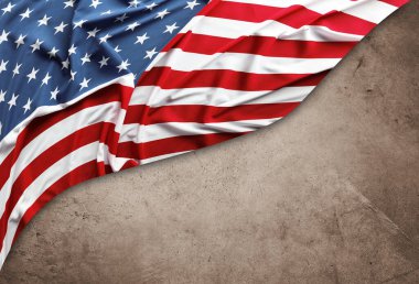 Kahverengi arka planda Amerikan bayrağı. Boşluğu kopyala
