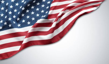 Gri arkaplanda Amerikan bayrağının yakın çekimi