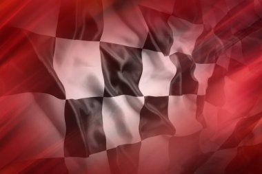 Kırmızı arkaplanda işaretlenmiş siyah beyaz bayrak