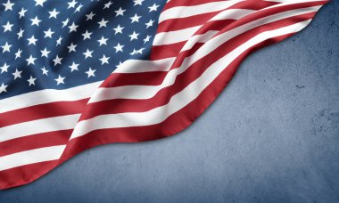 Amerikan bayrağı mavi zemin üzerine. Kopya alanı