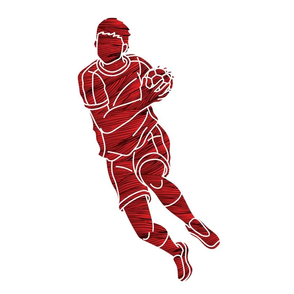 Balonmano Deporte Jugador Masculino Acción Dibujos Animados Vector Gráfico — Vector de stock