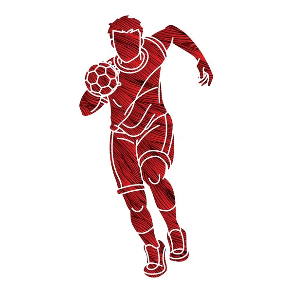 Házená Sport Muž Akční Karikatura Grafický Vektor — Stockový vektor