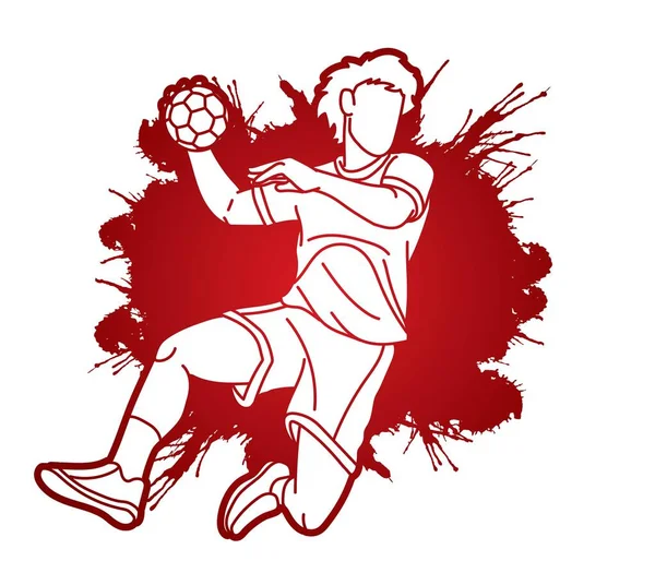 Balonmano Deporte Jugador Masculino Acción Dibujos Animados Vector Gráfico — Archivo Imágenes Vectoriales