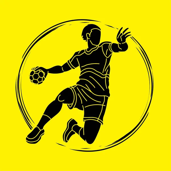 Piłka Ręczna Sport Mężczyzna Player Action Cartoon Graphic Vector — Wektor stockowy