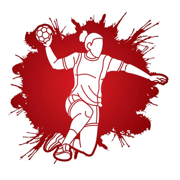 Handboll Sport Kvinnlig Spelare Action Cartoon Grafisk Vektor — Stock vektor
