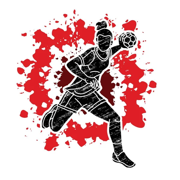 Handball Sport Γυναίκα Παίκτης Δράση Cartoon Graphic Vector — Διανυσματικό Αρχείο