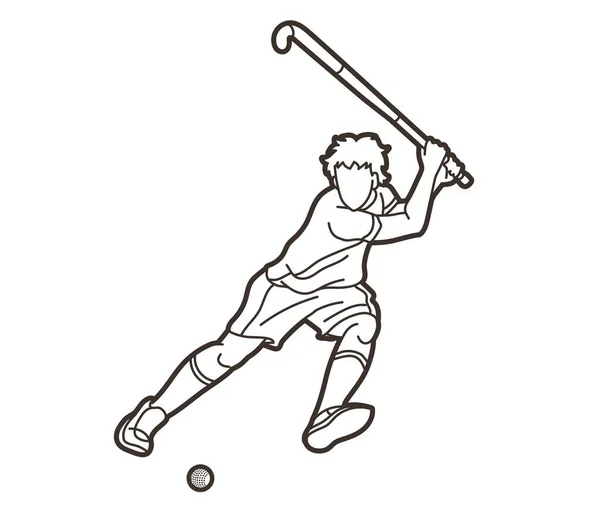 Hokej Trawie Sport Mężczyzna Player Action Cartoon Graphic Vector — Wektor stockowy