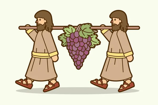イスラエルの2つのスパイは カナン漫画のグラフィックベクトルのブドウを運ぶ — ストックベクタ