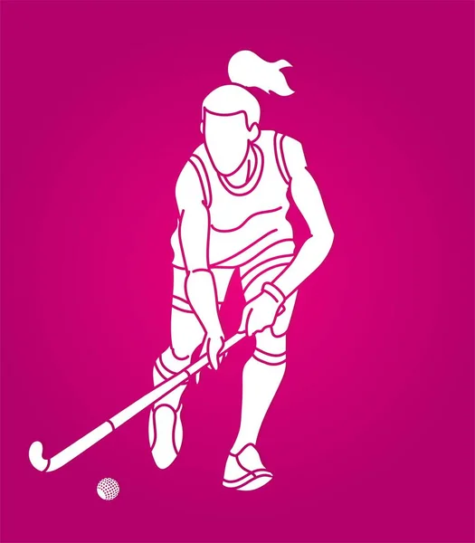 stock vector Field Hockey Sport Female Player Action Cartoon Graphic Vector