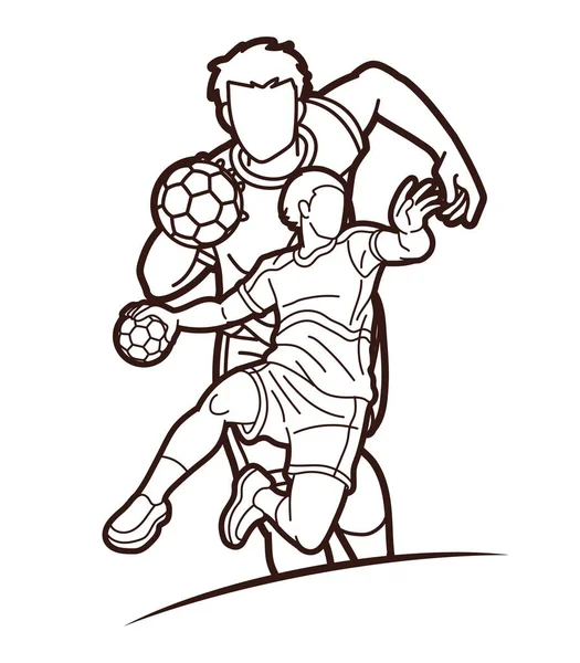 Group Handball Sport Male Players Action Cartoon Graphic Vector — Stock Vector